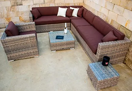 Ragnarök-Möbeldesign Narvik Premium PolyRattan - 8 Jahre GARANTIE - Hochwertige Aluminium-Gartenmöbelgruppe für den Außenbereich, rostfrei und extrem komfortabel. Genießen Sie die XXL Lounge mit natürlichem Rattan-Design und dick gepolsterten Kissen für entspannten Komfort.