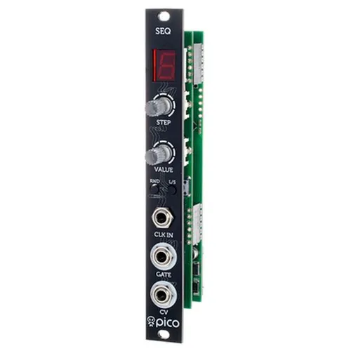 Erica Synths Pico SEQ - 16 Step CV/Gate Sequenzer - Kompakter 16 Step Sequenzer für Eurorack mit vielseitigen Funktionen, speichert bis zu 16 Patterns und bietet Optionen wie zufällige Wiedergabe und verschiedene Spielmodi für kreative Musikgestaltung.