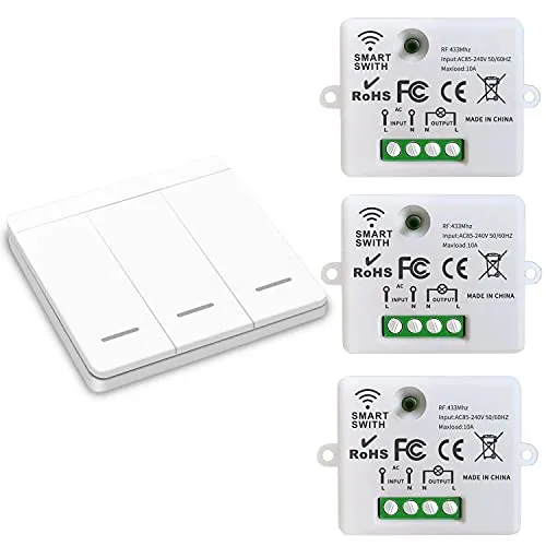 DieseRC Funk-Lichtschalter, Funk-Sender-Sicherheitsschalter und Empfänger-Controller 10A, einfache Installation für Lampen bis 1500W