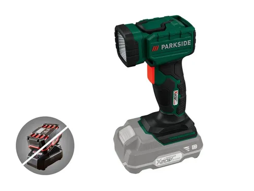 Parkside Akku-LED-Handlampe PLHLA 20-Li X 20 V Team - Taschenlampen mit 12 einstellbaren Beleuchtungswinkeln, rutschfester Softgrip-Ausstattung und kompatibel mit PARKSIDE X 20 V Akkus für vielseitige Anwendungen.
