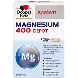 Doppelherz Magnesium 400 Depot system Tabletten - Arzneimittel für optimale Magnesiumversorgung mit 2-Phasen-Funktion: schnelle und langanhaltende Wirkung, nur 1 Tablette täglich erforderlich.