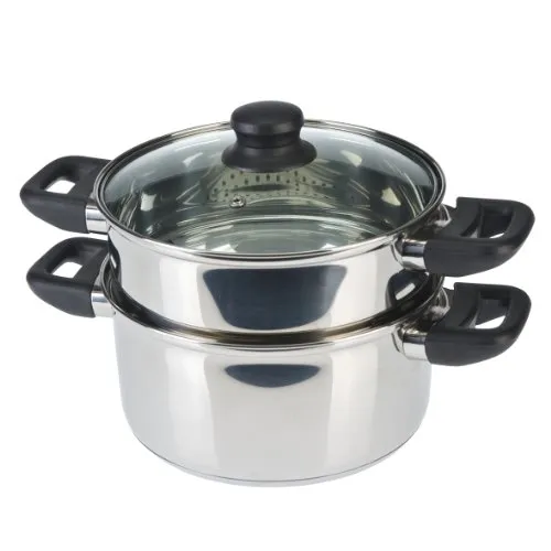 Axentia Bio Dünster aus Edelstahl, 1-Pack - Kochtopf mit Glasdeckel und Energiesparboden, ideal für gesundes Dämpfen von Gemüse und Kartoffeln - spülmaschinenfest und mit praktischem Überdruckventil.