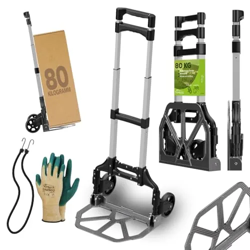 Tronitechnik® Klappbare Sackkarre - Transportkarre bis 80kg - Vielseitige Sackkarre für Möbel, Pakete und Gepäck. Mit höhenverstellbarem Griff, Vollgummireifen und praktischem Gummiseil für sicheren Halt.