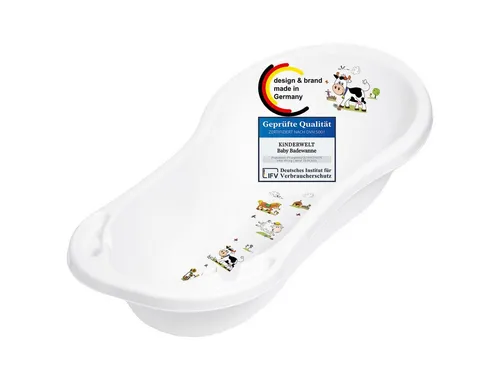 KiNDERWELT Babywanne 100 cm - Funny Farm Motiv - Badewanne für Babys und Neugeborene, BPA-frei und mit praktischem Stöpsel für sicheres Badevergnügen. Ideal für Geborgenheit und Komfort beim Baden.