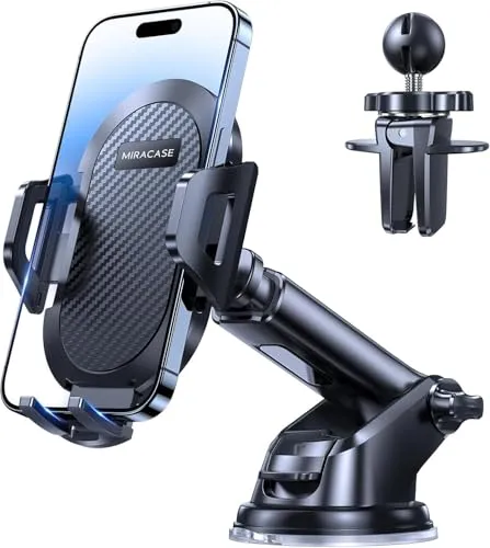 Miracase 360 Grad Drehbar Handyhalterung Auto, 3 in 1 Universal Kfz Handyhalter mit Saugnapf & Lüftung,Autohalterung Kompatibel mit iPhone 16/15/14/13 Pro Max,Galaxy S25/S24/S23 Ultra