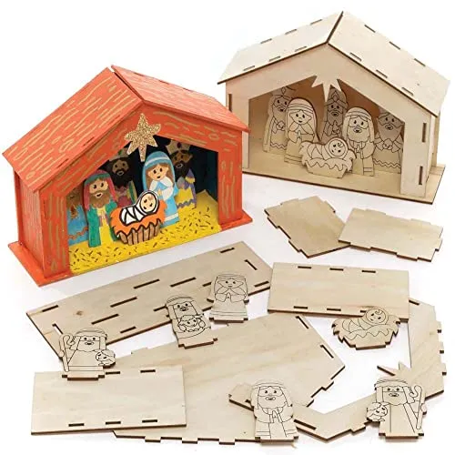Baker Ross FC248 Bastelset Holzkrippe, Holzbasteln für Kinder zum Dekorieren und Ausstellen, Kreiere deine eigenen Weihnachtsdekorationen, 2 Stück