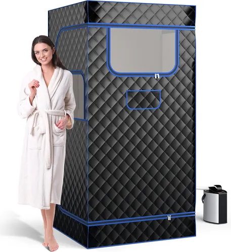 COSTWAY Tragbare Dampfsauna für Zuhause - Sonstiges Saunazubehör mit 3-Liter-Dampfgenerator und 9 Temperaturstufen für individuelles Saunaerlebnis, inklusive Klappstuhl und Fußmassagegerät für maximalen Komfort.