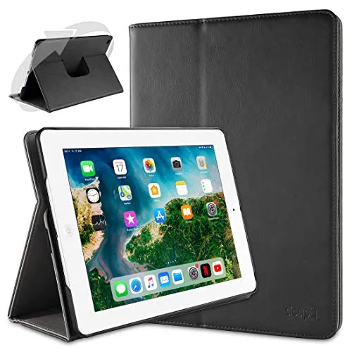 doupi Deluxe Schutzhülle für iPad 2 3 4, Smart Case Sleep/Wake Funktion 360 Grad drehbar Schutz Hülle Ständer Cover Tasche, schwarz