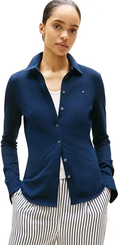 Tommy Hilfiger Poloshirt 1985 SLIM PIQUE BTN DOWN LS blau XL - Shirts in slim fit, aus hochwertigem Baumwoll-Elasthan-Mix für besten Tragekomfort und elastische Passform. Ideal für einen lässigen Look.