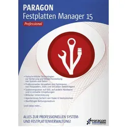 Paragon Festplatten Manager 15 Professional - Tool für modernes Datenträgermanagement, bietet leistungsstarke Funktionen wie dateibasiertes Sichern in virtuelle Container und agentenloses Sichern von Hyper-V-Gastsystemen.