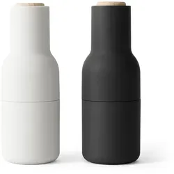 Audo Salz- und Pfeffermühlen-Set Bottle Ash Carbon Beech (2-teilig) - Erleben Sie das Audo Salz- und Pfeffermühlen-Set mit innovativem Flaschen-Design! Robustes Keramikmahlwerk für frische Gewürze und cleveres Umkehrdesign gegen Verschütten. Ideal für kreative Kochabenteuer!