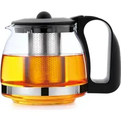 Glas Teekanne 1250 ml mit Edelstahl-Teesieb – Hitzebeständig und Abnehmbar - Geschirr: Hitzebeständige Teekanne mit 1250 ml Kapazität, perfekt für 6 Tassen Tee. Mit abnehmbarem Edelstahl-Sieb für einfaches Füllen und Reinigen.