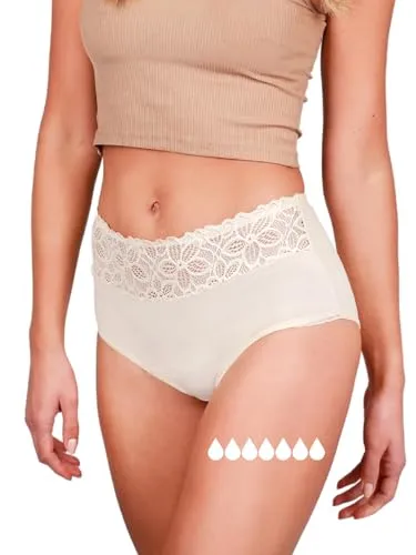 Taynie Deluxe Ultra Perioden Unterwäsche Starke Blutung - auslaufsichere&atmungsaktive Menstruationsunterwäsche - ersetzt 6-7 Tampons, Periodenslip Tragedauer bis 12Std, waschbar 60°C (40,Beige)