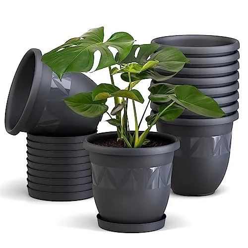 Plastard 10er Set Blumentöpfe mit Untersetzer – 30 cm Durchmesser in Anthrazit - Praktisches 10er Set Blumentöpfe mit passenden Untersetzern. Ideal für Zimmerpflanzen und Garten, aus robustem Kunststoff. Mit Drainagelöchern für optimale Pflege und schützendem Untersetzer gegen Wasserflecken.