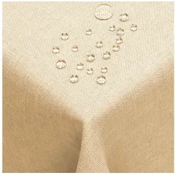 DecoHomeTextil Heimtextilmanufaktur Tischdecke Leinen Optik Tischdecke Tischtuch Abwaschbar Wasserabweisend beige Eckig 130 x 160 cm