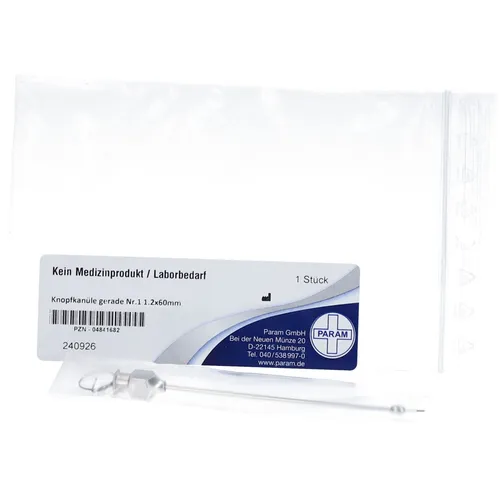 Param GmbH KNOPFKANÜLE gerade Nr.1 1,2x60 mm - Arzneimittel - Hochwertige KNOPFKANÜLE gerade Nr.1 für präzise Anwendungen, ideal für medizinische Fachkräfte und den sicheren Einsatz zu Hause.