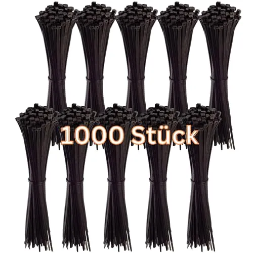 Gocableties Kabelbinder 1000 Stück Schwarz, 370 mm x 4,8 mm mit 22,2 kg Zugfestigkeit, lang, UV Beständig Set