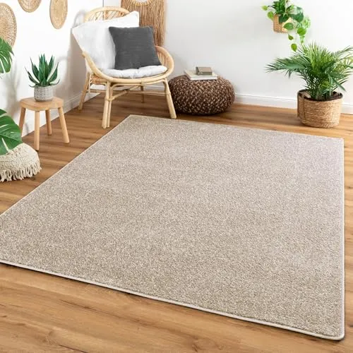 Steffensmeier Kurzflor Teppich Cambridge – Beige 200x300 cm - Pflegeleichter Teppich mit flachem Flor für einfaches Saugen. 100 % Polypropylen, angenehm weich und komfortabel. Modernes Design, ideal für Wohnzimmer und Schlafzimmer.