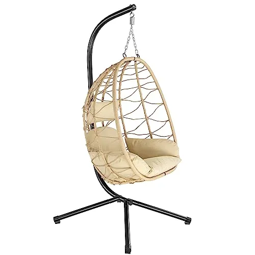 HinHocker Hängesessel mit Gestell | Creme | Komfortable Hängeschaukel für drinnen und draußen - Hängesessel für Indoor und Outdoor mit ergonomischem Design und abnehmbarem, faltbarem Korb. Ideal für entspannte Momente und platzsparend verstaut.