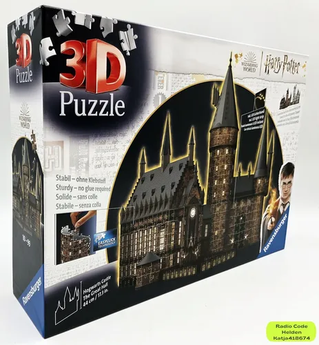 Ravensburger 3D Puzzle 11550 - Harry Potter Hogwarts Schloss Night Edition, 540 Teile mit LED-Beleuchtung und Easyclick Technology für stabilen Puzzlespaß