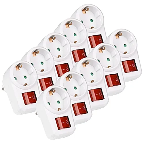 HEITECH Promotion GmbH HEITECH 1 fach Steckdosenadapter - 10x GS geprüfter Zwischenstecker mit Schalter - Adapterstecker