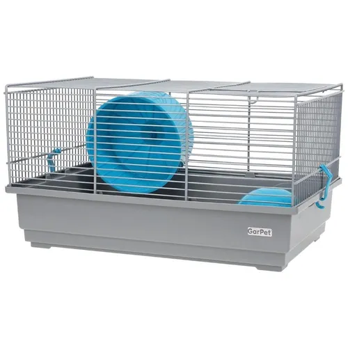 GarPet Hamsterkäfig mit Haus grau - Artgerechter Nagerkäfig für Hamster, Mäuse und Zwerghamster - hochwertig gefertigt in der EU, mit robusten, ungiftigen Materialien für maximale Sicherheit und Langlebigkeit.
