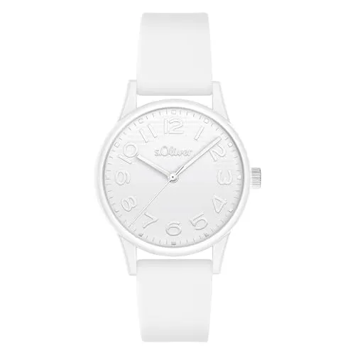 s.Oliver Damenuhr - Elegante Quarz-Armbanduhr in Weiß - 33 mm - Stilvolle s.Oliver Armbanduhr aus robustem Kunststoff mit kratzfestem Mineralglas. Wasserdicht bis 3 ATM und ideal für den täglichen Gebrauch. Verpackt in einem wiederverwendbaren Baumwollsäckchen.