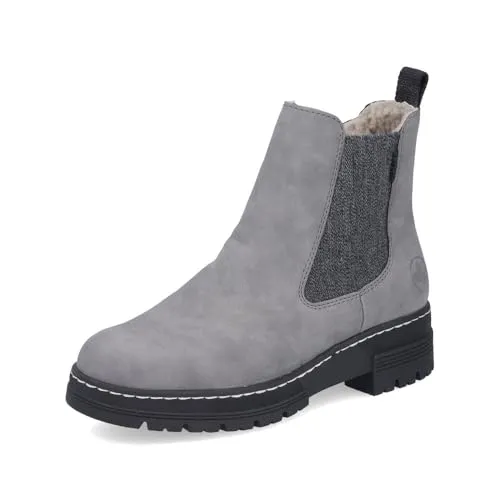 Rieker Chelsea Boots - Grau Kunstleder für Damen - Wanderschuhe mit echtem Komfort! Diese hellgrauen Chelsea Boots bieten eine griffige Sohle und gepolsterte Einlegesohle für optimale Bequemlichkeit. Ideal für jeden Anlass!