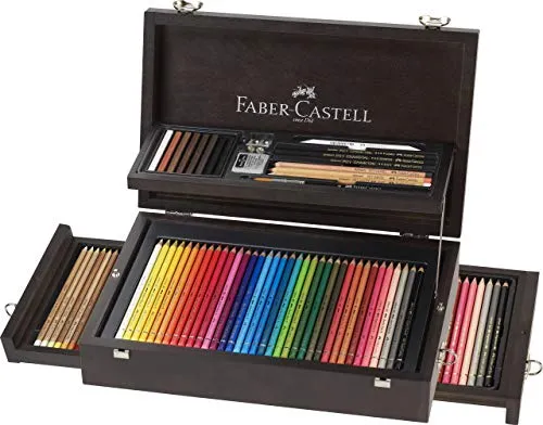 Faber-Castell 110085 125er A&G Collection Koffer - Schreibutensilien mit 36 Polychromos, Aquarell- und Pastellstiften für brillante Farben und weichen Strich – ideal für kreative Künstler!