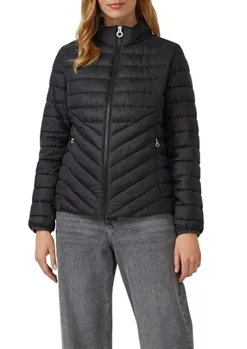 s.Oliver Outdoorjacke mit Strukturmuster, Gr. 42, BLACK - Funktionsjacke mit pflegeleichtem, scheuerfestem Material. Ideal für Sport und Freizeit, bietet sie Komfort und praktische Reißverschlusstaschen.