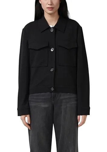 s.Oliver Strukturierte Jacke aus Interlock - Reguläre Passform, ungefüttert, aus hochwertigem Interlockjersey. Mit Hemdkragen, Knöpfen und Brusttasche – ideal für stilvolle Anlässe.