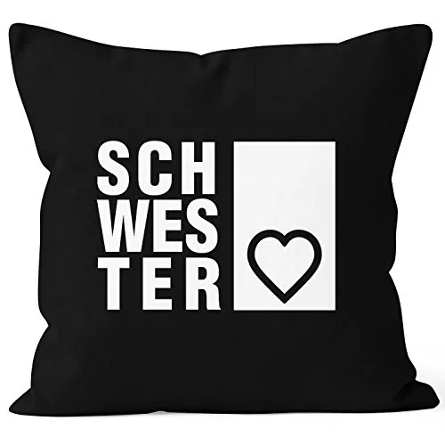 MoonWorks Kissenbezug Schwesterherz Schwester Geschenk Geburtstag Kissen-Hülle 40x40 Baumwolle schwarz 40cm x 40cm