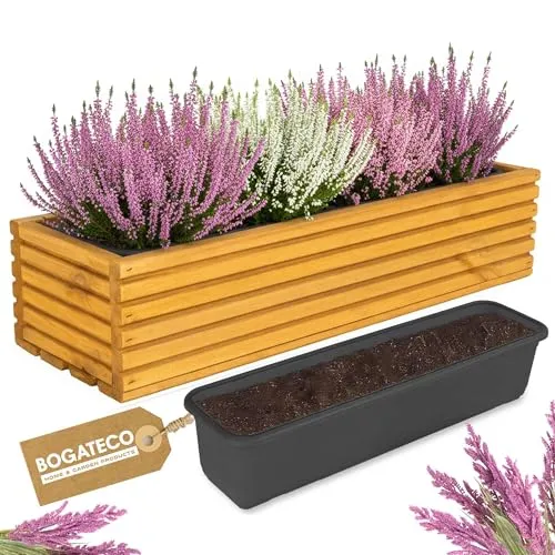 Blumenkasten aus Holz | Pflanzkasten mit Kunststoffeinsatz 64 x 20 x 14,5 cm - Robuster Blumenkasten aus imprägniertem Kiefernholz, ideal für Balkon und Garten. Mit praktischem Plastikeinsatz für optimale Pflanzenpflege. Erhältlich in 5 Farben und 4 Größen – perfekt für jeden Raum!