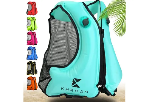 Khroom Aufblasbare Schwimmweste für Erwachsene - Türkis - Rettungswesten für SUP, Kajak und Schnorcheln, mit 59 N Auftrieb und ideal für sicheres Schwimmen im flachen Wasser.