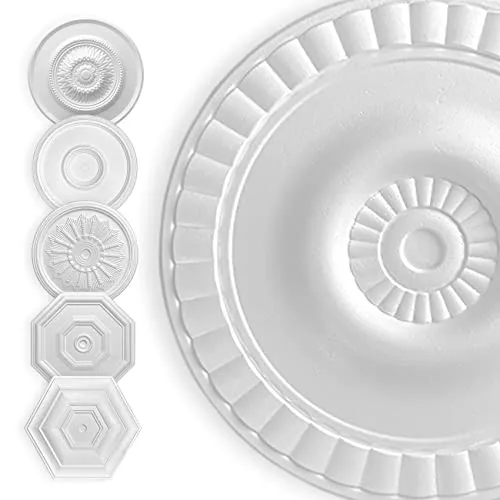 HEXIM Stuckrosette Styropor EPS weiß, Deckenrosette rund & eckig, Innendekor für Decke & Wand, Steckrosette Verzierung Decke Ornamente Wohnzimmer Dekorbau (40x40cm Meeresleuchten)