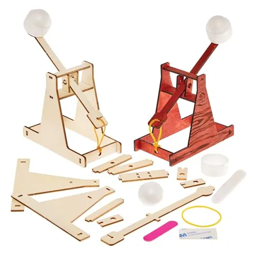 Baker Ross FN118 Holz Trebuchet Katapult Set - 2er-Pack, STEM Holz Bastelset zum Bauen und Experimentieren