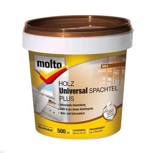 Molto Holzspachtel Plus Premium Fertigspachtel - Sonstige, 0,5 kg weiße Reparaturmasse für schnelle und einfache Holzreparaturen – ideal für Heimwerker!