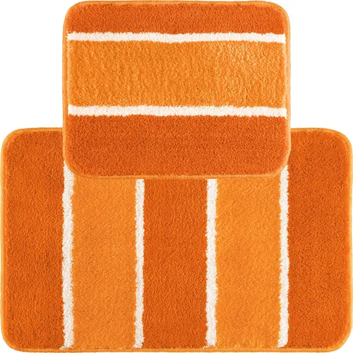 REDBEST Badematte Badematte + WC-Vorlage Set 2-tlg., Höhe 18 mm, eckig, Streifen, orange