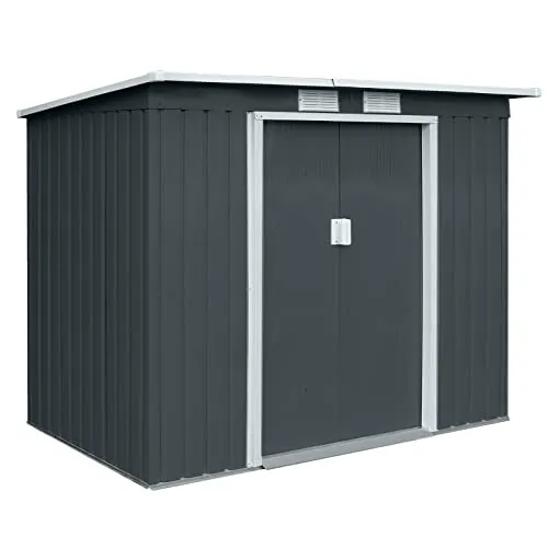HATTORO Gartenhaus, Pultdach, verzinktes Stahlblech, Grau - Gartenhäuser, robustes und widerstandsfähiges Design aus verzinktem Stahl mit Doppelschiebetür für einfachen Zugang und langlebige Nutzung.