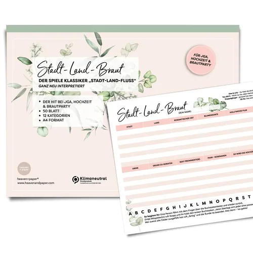 heaven+paper® A4 Stadt Land Braut - JGA Partyspiel