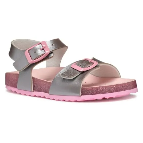 Geox J Adriel Girl I Sandal, Silver/Pink, 37 EU - Wanderschuhe für Mädchen mit verstellbarer Schnalle, ideal für den Alltag und optimale Passform durch praktische Funktionsschnallen.