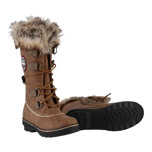 Geographical Norway Winterstiefel Cecilia High - Beigebraun Damen - Wasserdichter, gefütterter Winterstiefel mit klassischer Schnürung und seitlichem Reißverschluss für einfaches Anziehen. Ideal für kalte Tage!