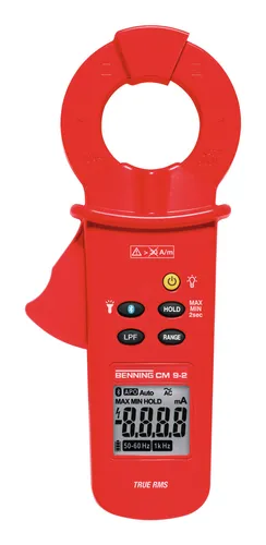 Benning CM 9-2 Leckstromzange mit Bluetooth® - Strommessgerät für präzise Leckstrommessungen, TRUE RMS Technik, ideal für elektrische Anlagen und Geräte, mit praktischer App zur Datenanzeige und -speicherung