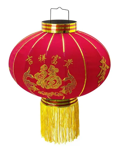 Chinesischer Stoff-Lampion New Year Glück & Reichtum rot 50 cm Ø LT500 Trango - Deckenlampen & Kronleuchter, stilvoller Lampenschirm aus Stoff für festliche Anlässe und einladende Atmosphäre.