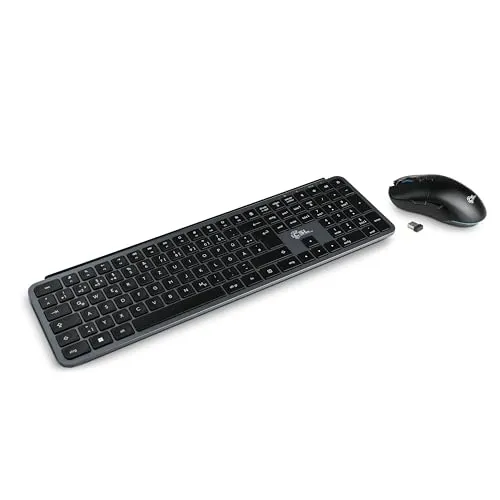 CSL Logix Pro - Kabelloses Tastatur Maus Set in Schwarz - Maus-Tastatur-Set mit QWERTZ Layout, ideal für Büro und Multimedia. Integrierte Akkus, Bluetooth und 2,4 GHz Verbindungsmöglichkeiten für flexibles Arbeiten.