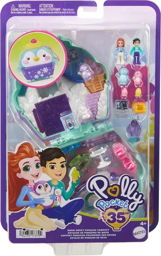 Fisher-Price Polly Pocket Winterliche Pinguin Schatulle - Spielset mit 2 Puppen, 12 Accessoires und 6 Winter-Wunderland-Elementen, ideal für kreative Abenteuer im Schnee