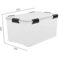 IRIS OHYAMA Water Proof Box 50 Liter, transparent mit schwarzen Griffen - Aufbewahrungsbox, 50L Volumen, luftdicht und wetterfest, ideal zur sicheren Lagerung von Lebensmitteln und empfindlichen Gegenständen.