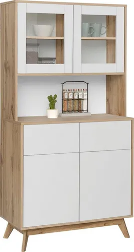 Home affaire Buffet Skandi mit 2 Glastüren und 2 Schubkästen, 84cm breit - Buffet mit modernem Skandi-Design, bietet viel Stauraum und eine praktische Push-to-open-Funktion für einfachen Zugriff.