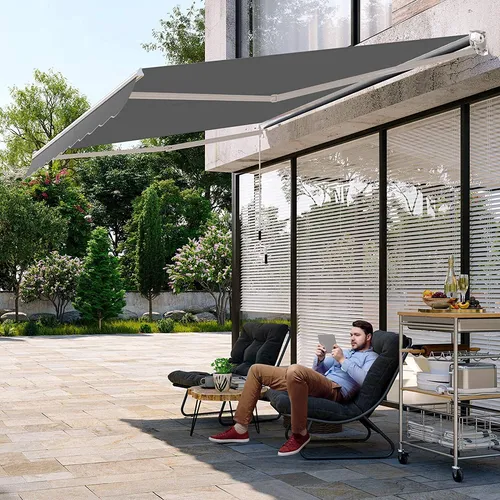 GOPLUS Gelenkarmmarkise 295x250cm - Markise für Balkon & Terrasse, aus hochwertigem, wasserdichtem Polyestergewebe mit PA-Beschichtung für optimalen Sonnenschutz und Regenschutz. Einfache Montage und flexible Nutzung durch manuelle Kurbel.