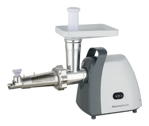 Melchioni 118420214 Fleischwolf 250 W - Grau, Edelstahl, Weiß - Küchenmaschinen mit 250 W Leistung und reversibler Funktion für optimale Ergebnisse. Ausgestattet mit hochwertigen Stahlklingen und rutschfesten Füßen für Stabilität.